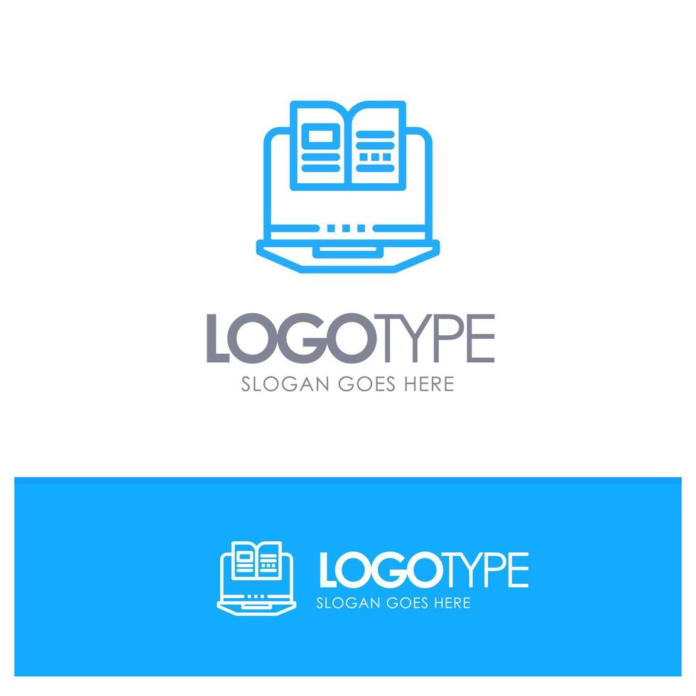 Laptop Computer Book Hardware Blue Logo Line Style vector