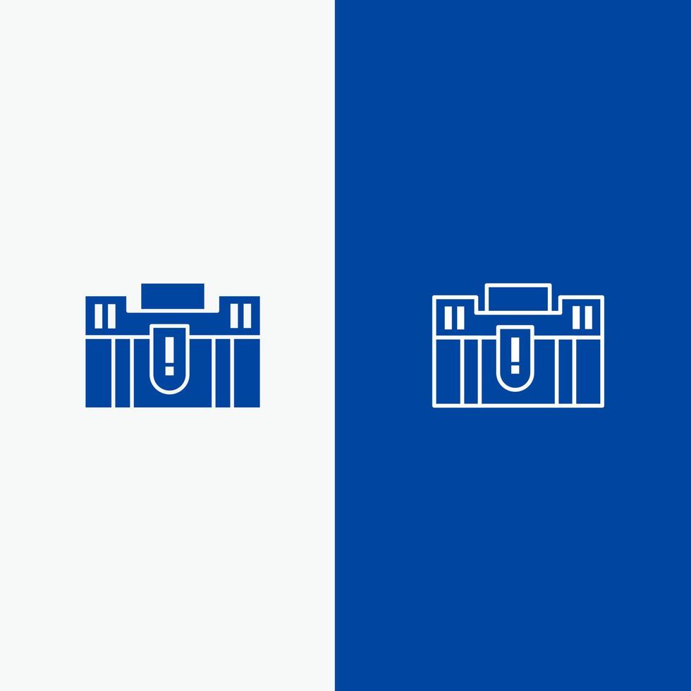 Briefcase Business Case Holding Portfolio Suitcase Travel Line and Glyph Solid icon Blue banner Line and Glyph Solid icon Blue banner vector