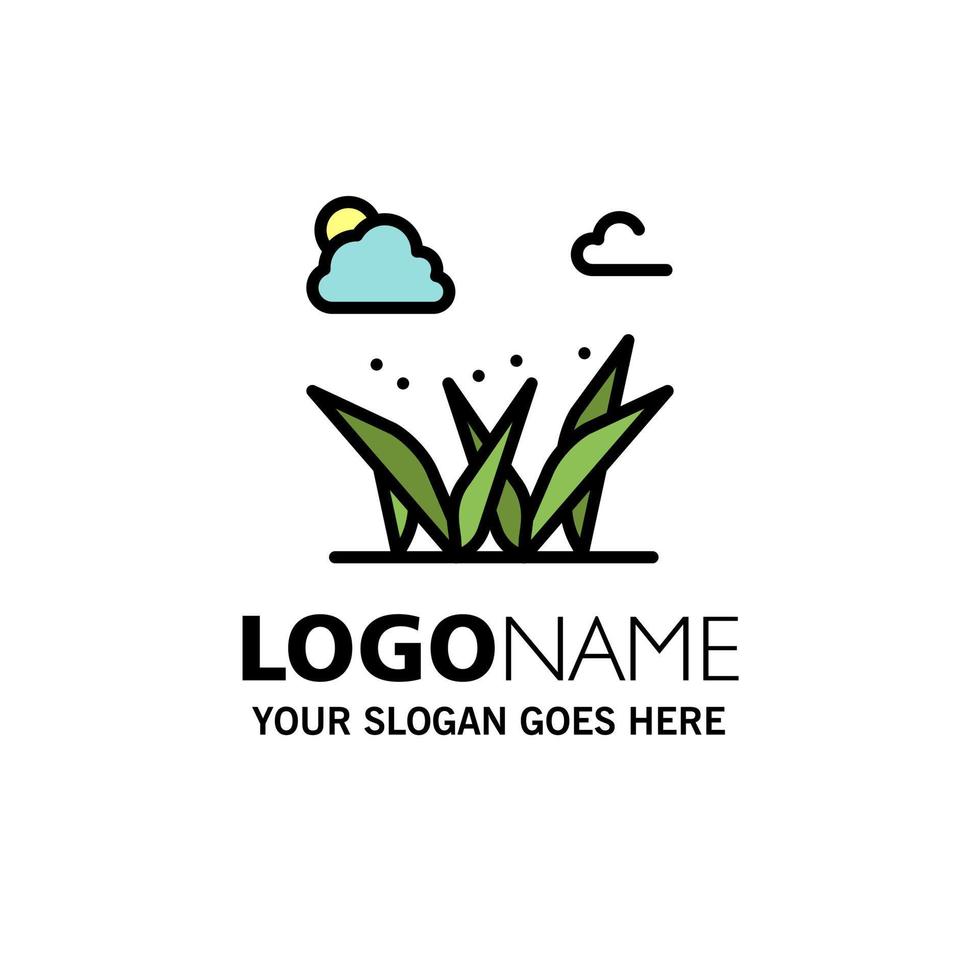 Grass Grasses Green Spring Business Logo Template Flat Color vector