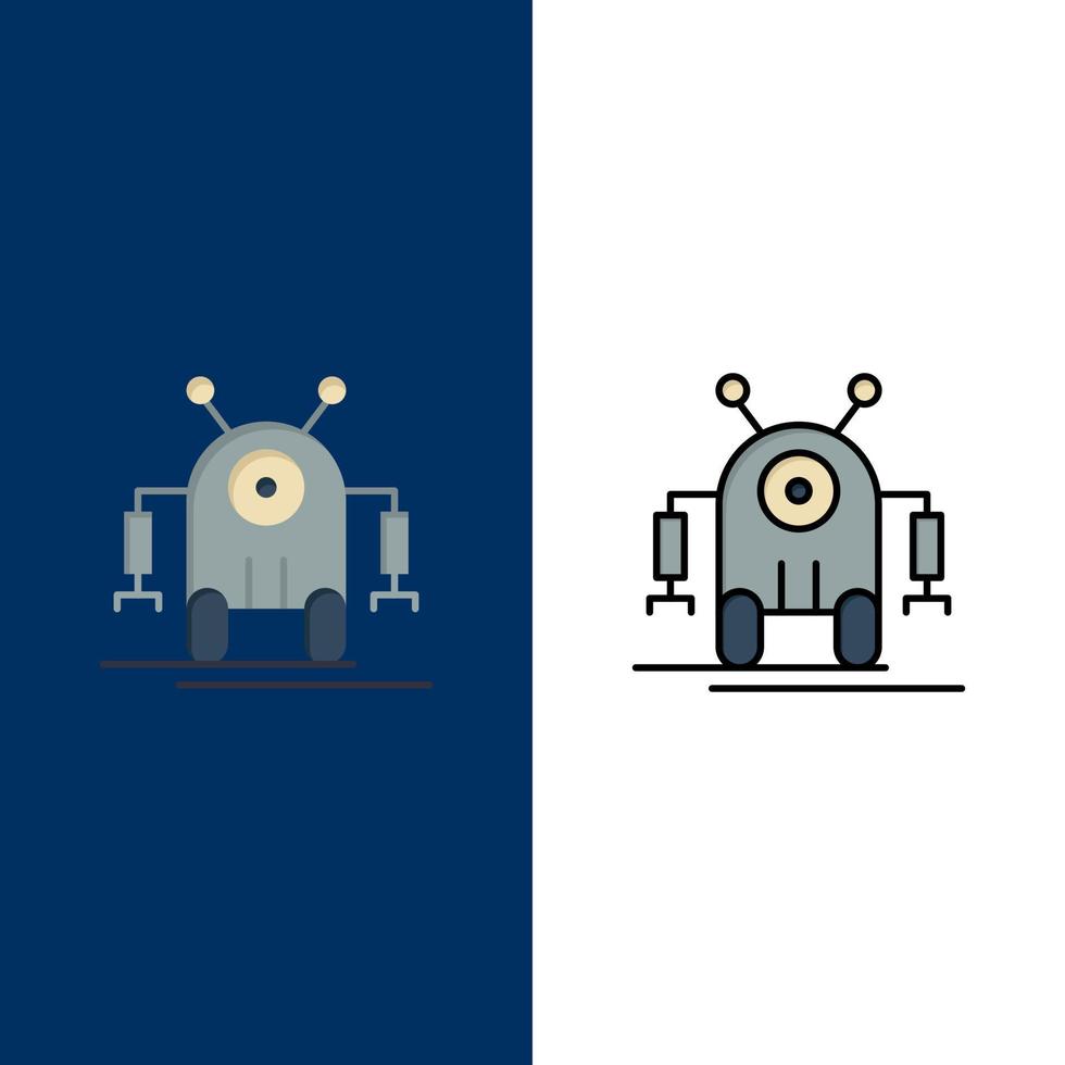 Human Robotic Robot Technology  Icons Flat and Line Filled Icon Set Vector Blue Background