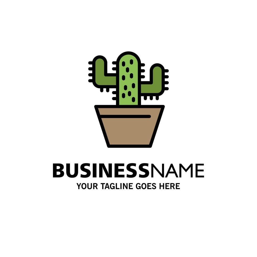Cactus Nature Pot Spring Business Logo Template Flat Color vector