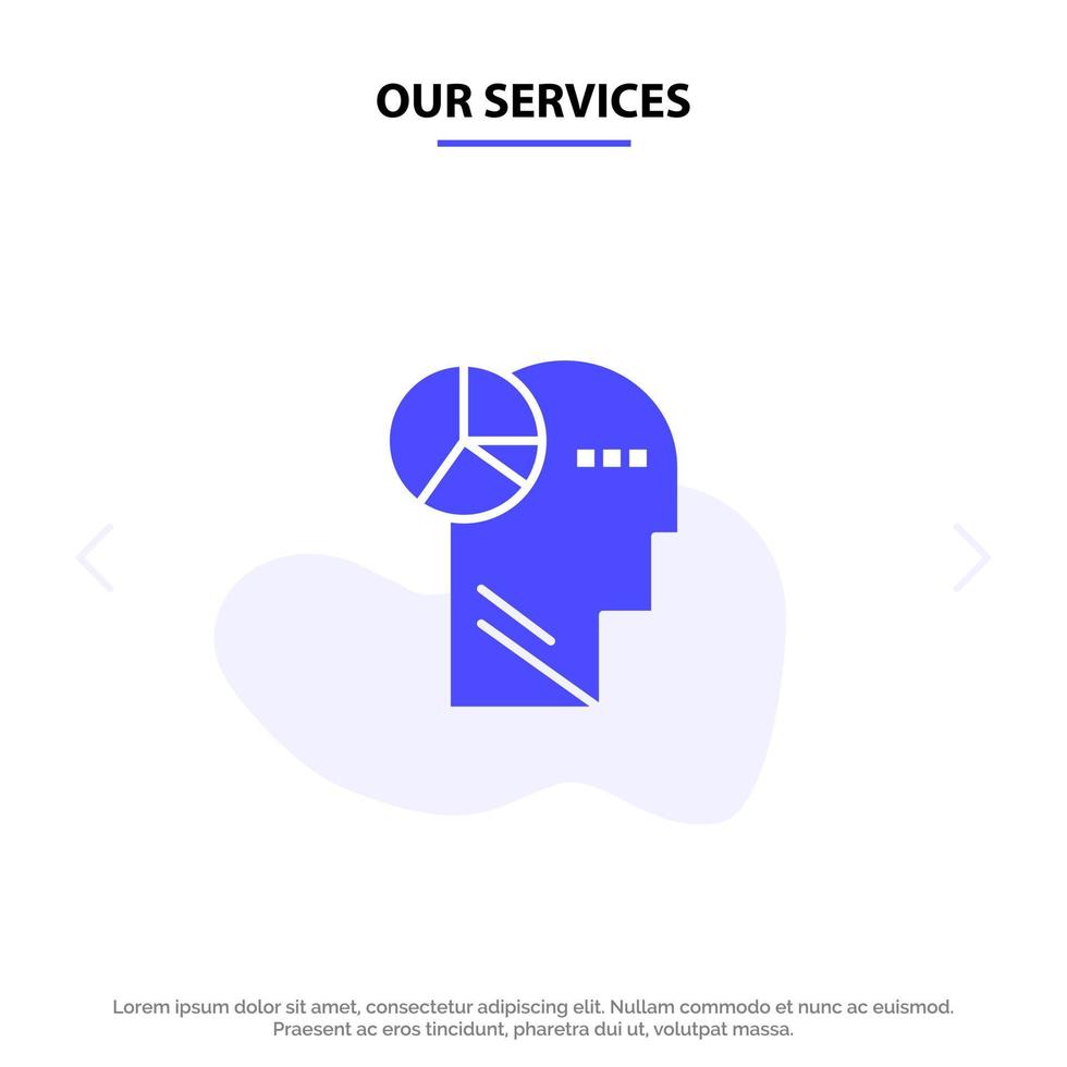 Our Services Graph Head Mind Thinking Solid Glyph Icon Web card Template vector