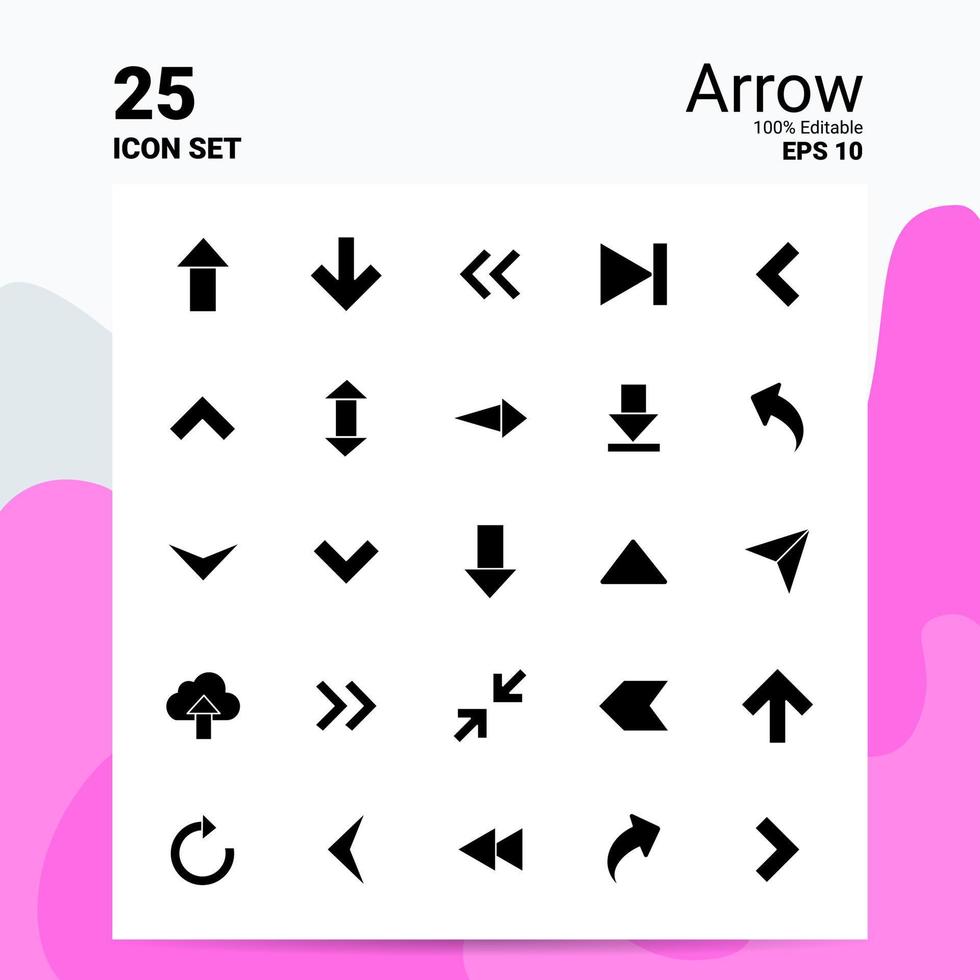 25 Arrow Icon Set 100 Editable EPS 10 Files Business Logo Concept Ideas Solid Glyph icon design vector