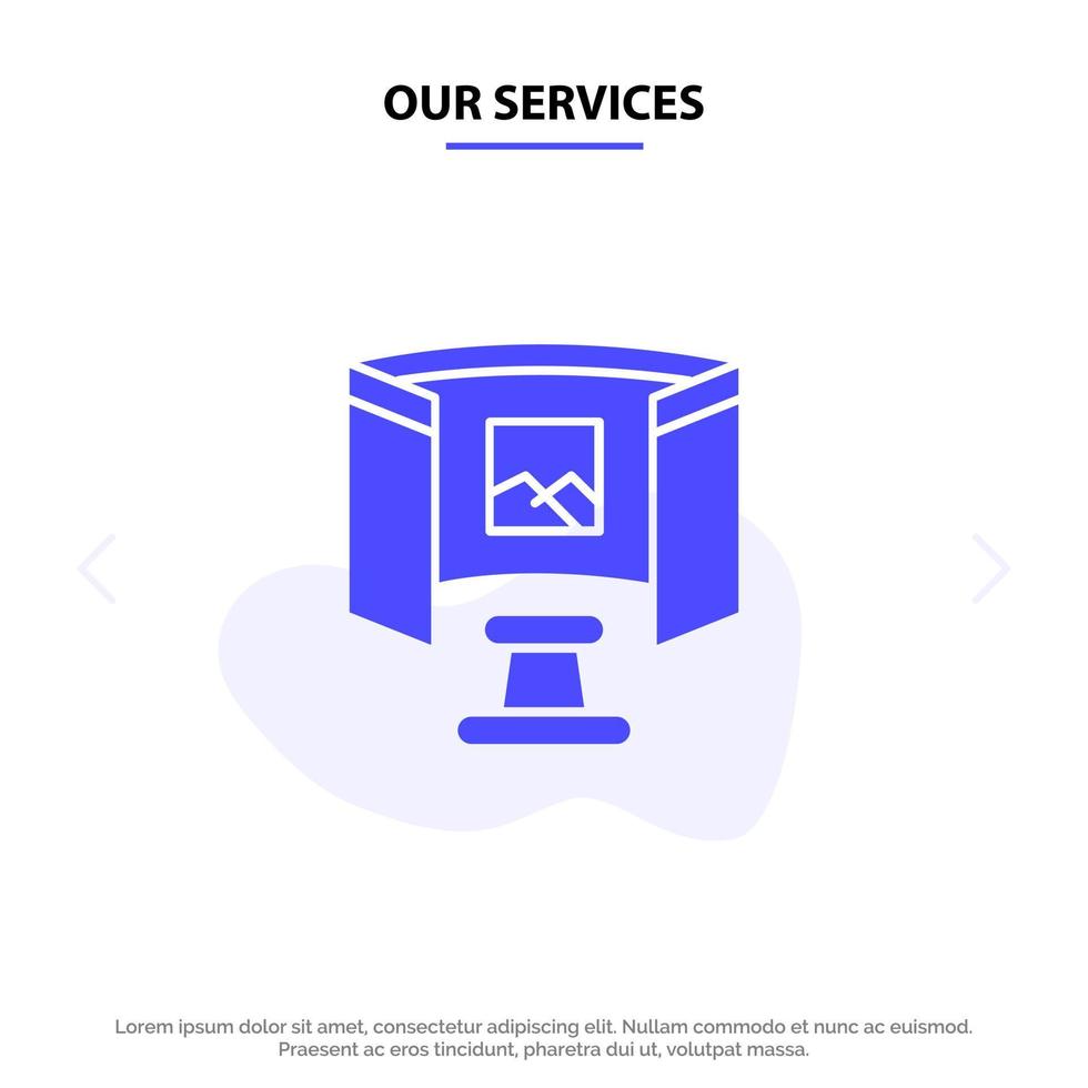 Our Services Future Glasses Science Technology Solid Glyph Icon Web card Template vector