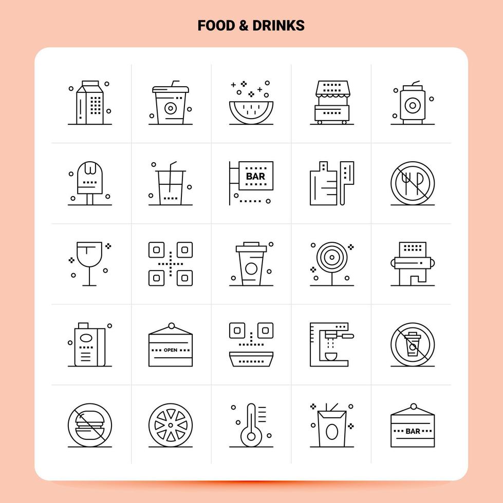 OutLine 25 Food Drinks Icon set Vector Line Style Design Black Icons Set Linear pictogram pack Web and Mobile Business ideas design Vector Illustration