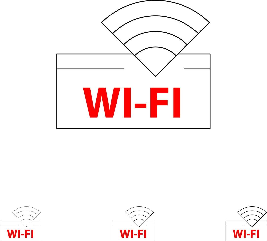 dispositivo de servicio wifi del hotel conjunto de iconos de línea negra en negrita y delgada vector