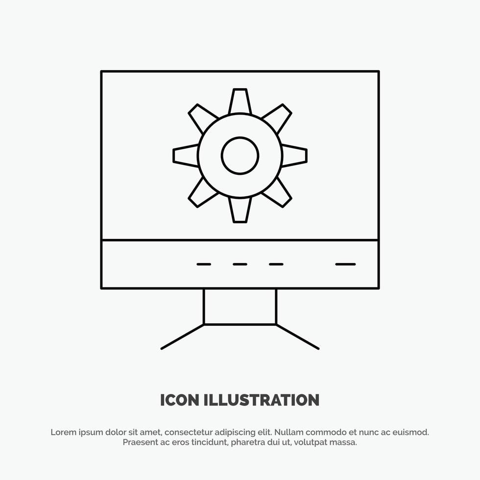 vector de icono de línea de diseño de configuración de computadora