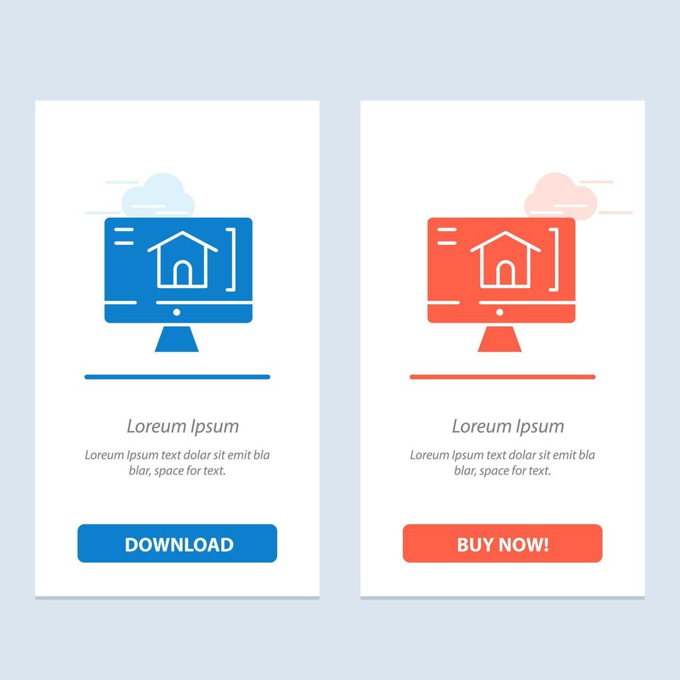 Computer Home House  Blue and Red Download and Buy Now web Widget Card Template vector