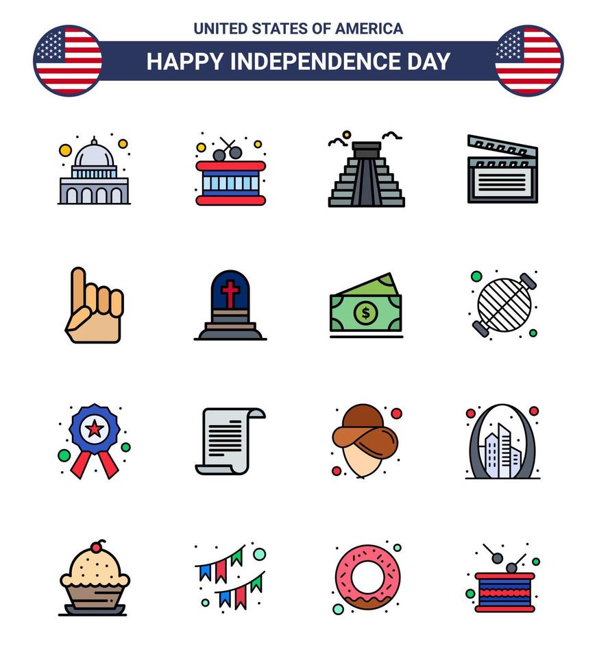 4th July USA Happy Independence Day Icon Symbols Group of 16 Modern Flat Filled Lines of usa foam hand landmark usa movis Editable USA Day Vector Design Elements