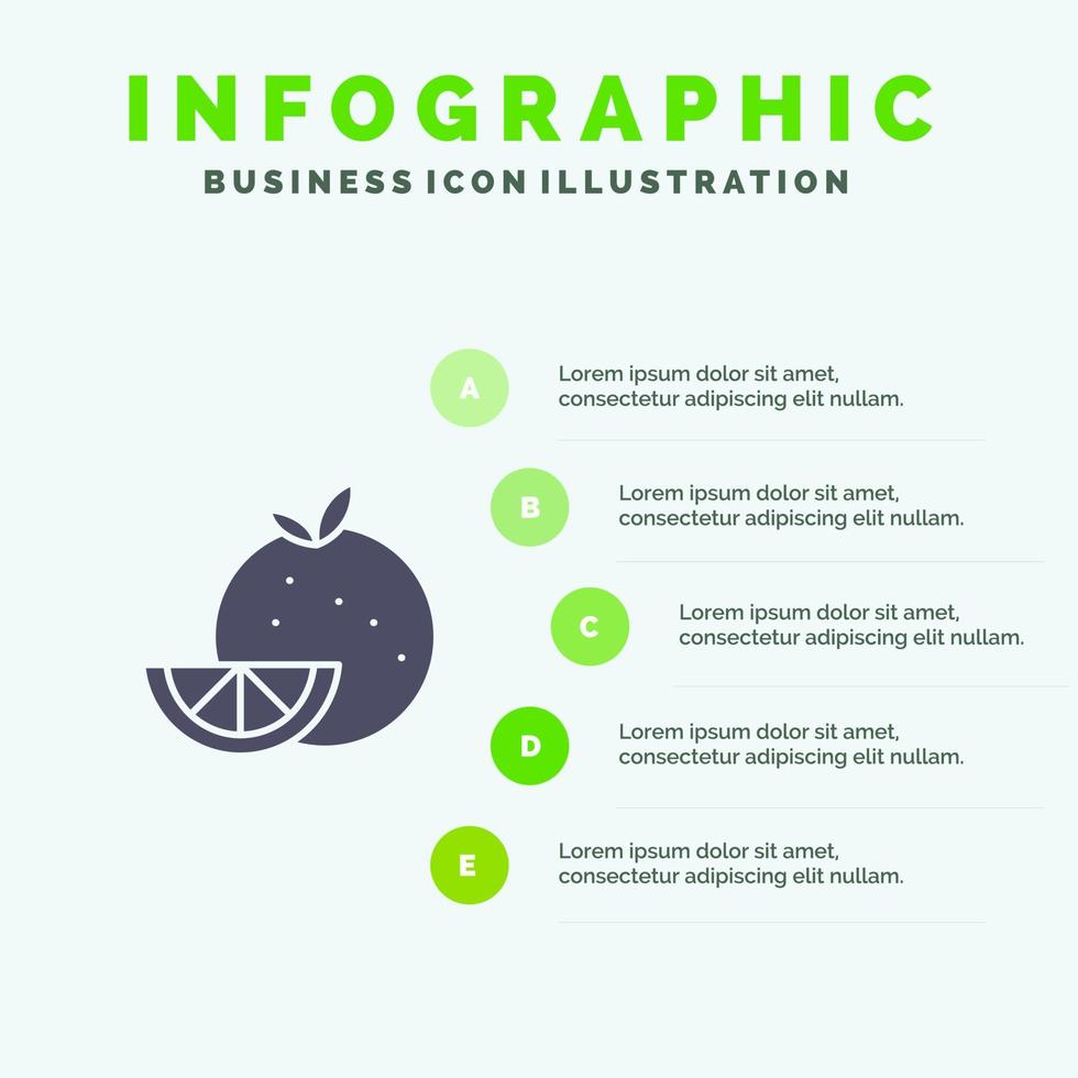 naranja comida fruta madrigal sólido icono infografía 5 pasos presentación fondo vector