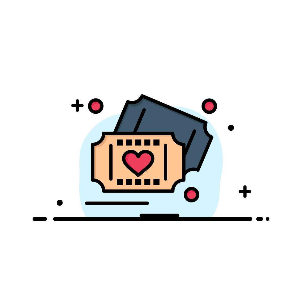 Ticket Love Heart Wedding  Business Flat Line Filled Icon Vector Banner Template