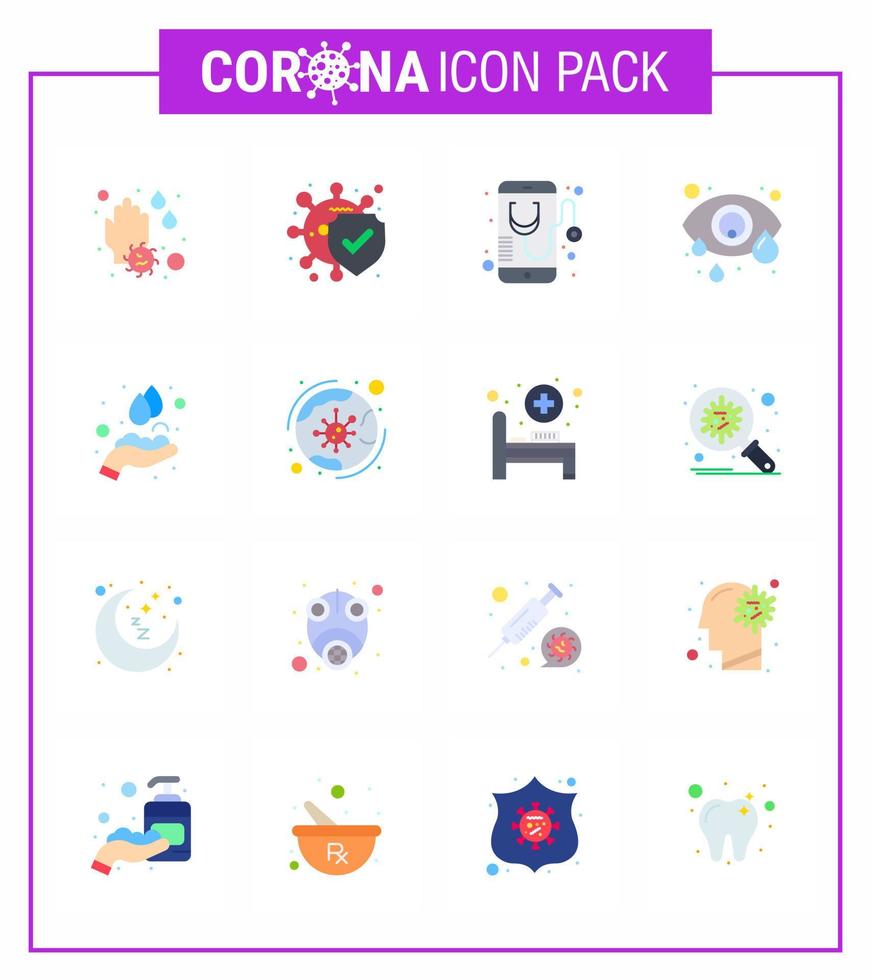 16 Flat Color coronavirus epidemic icon pack suck as hands care eye infection health eye online viral coronavirus 2019nov disease Vector Design Elements