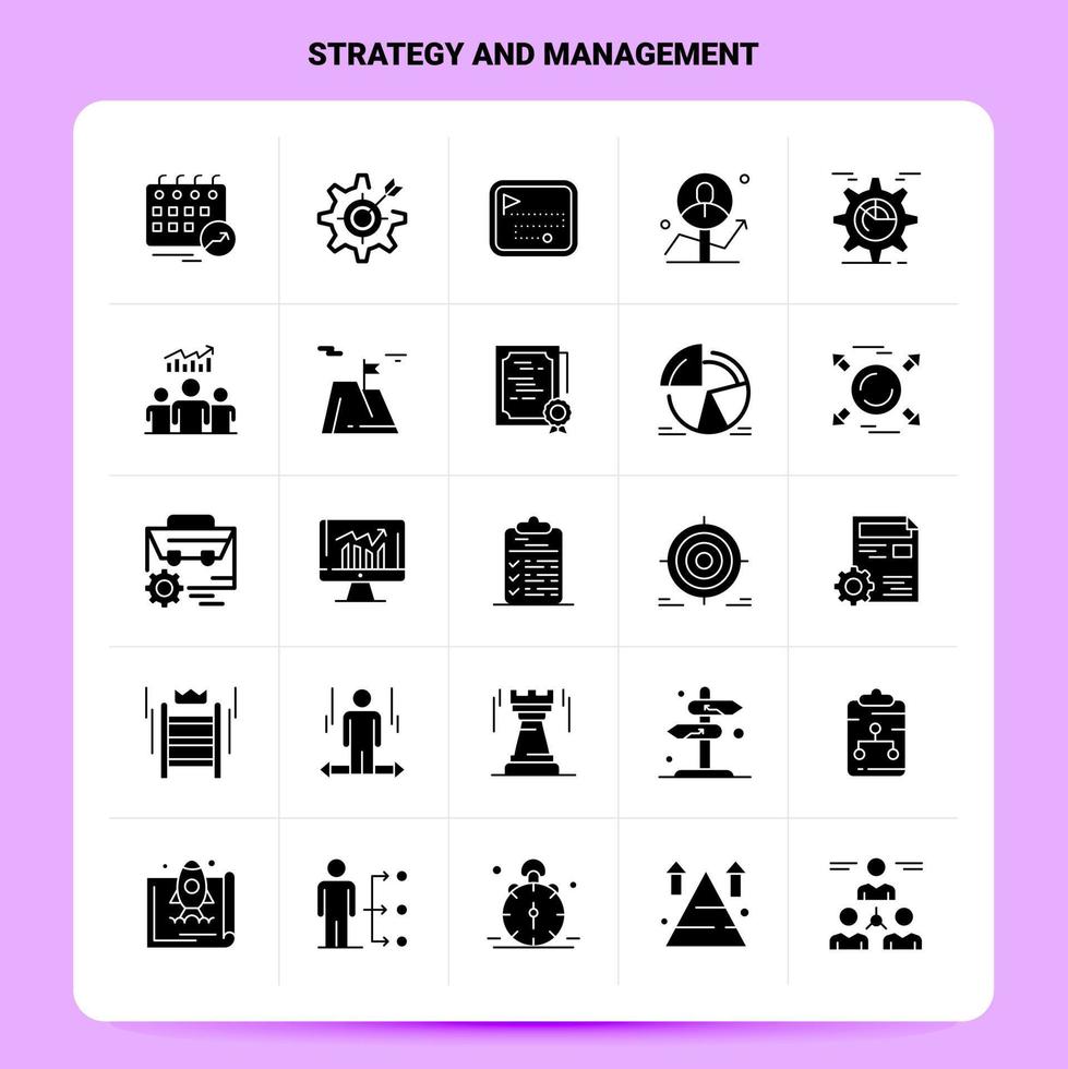 Solid 25 Strategy And Management Icon set Vector Glyph Style Design Black Icons Set Web and Mobile Business ideas design Vector Illustration