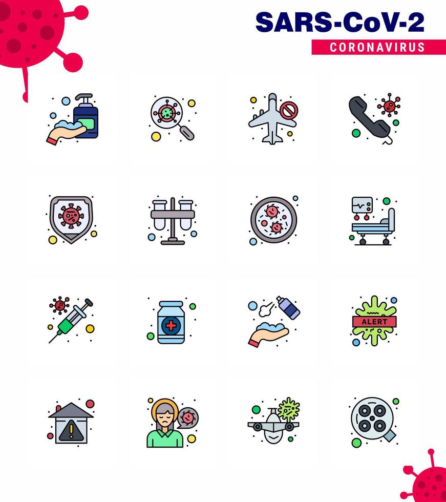 Coronavirus Prevention Set Icons 16 Flat Color Filled Line icon such as call doctor infrared consult airoplan viral coronavirus 2019nov disease Vector Design Elements