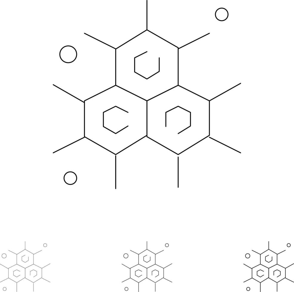 químico ciencia molecular conjunto de iconos de línea negra audaz y delgada vector