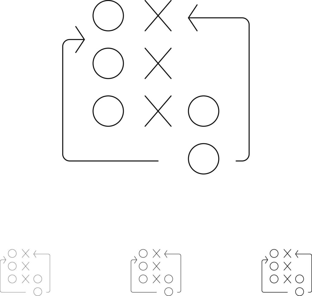 Game Move Strategy Tactic Tactical Bold and thin black line icon set vector