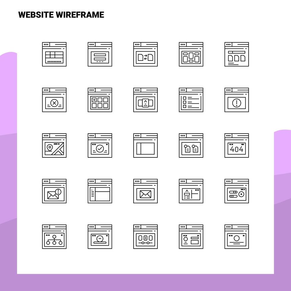 conjunto de iconos de línea de estructura alámbrica del sitio web conjunto de 25 iconos diseño de estilo minimalista vectorial conjunto de iconos negros paquete de pictogramas lineales vector