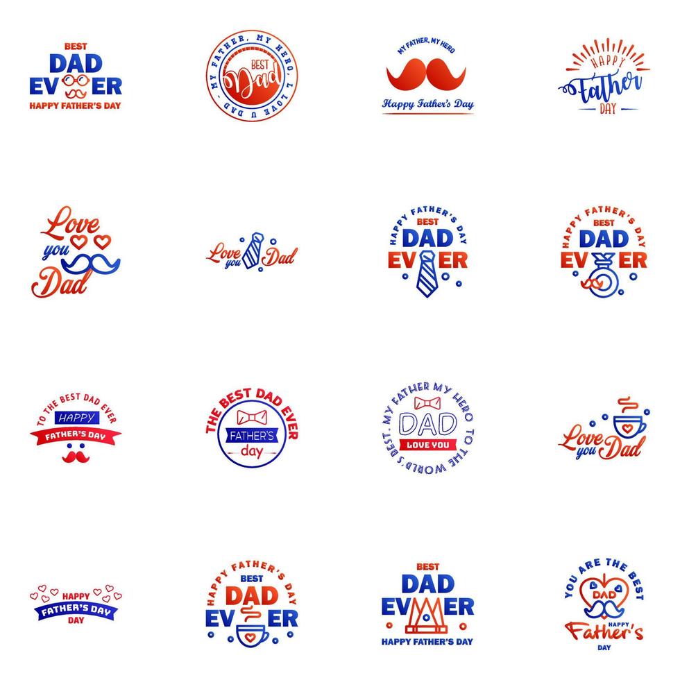 Set of fathers day 16 Blue and red design elements Editable Vector Design Elements