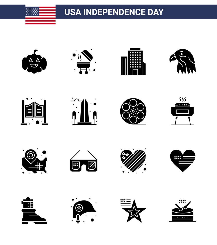 paquete de iconos de vector de stock del día americano 16 signos y símbolos de glifo sólido para el salón de referencia hogar americano usa elementos de diseño de vector de día de estados unidos editables