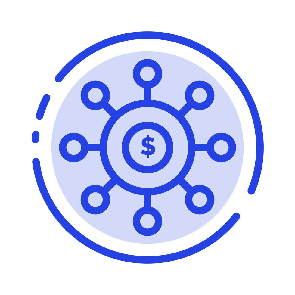 conexión de dinero en dólares sembrando icono de línea de línea punteada azul financiero vector