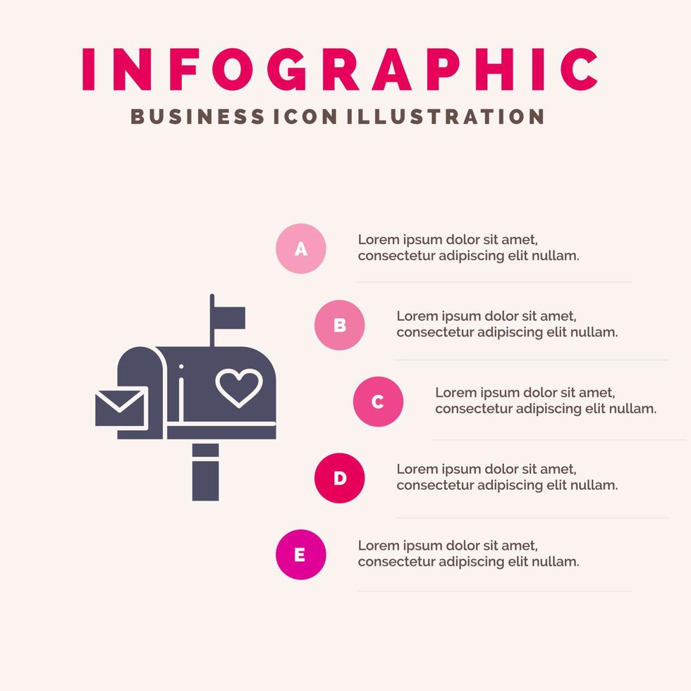 buzón correo carta de amor buzón sólido icono infografía 5 pasos presentación antecedentes vector