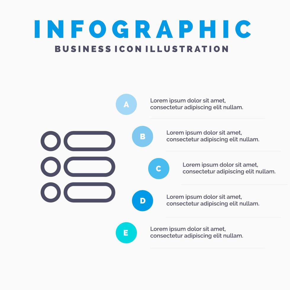 icono de línea de escritura de texto de tarea de lista con fondo de infografía de presentación de 5 pasos vector