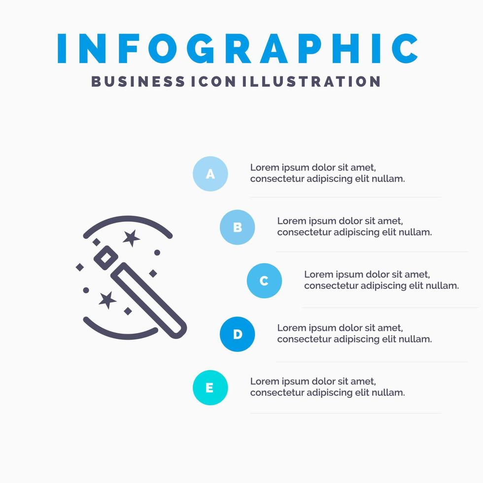 solución de trucos plantilla de infografía azul de palo mágico plantilla de icono de línea de vector de 5 pasos