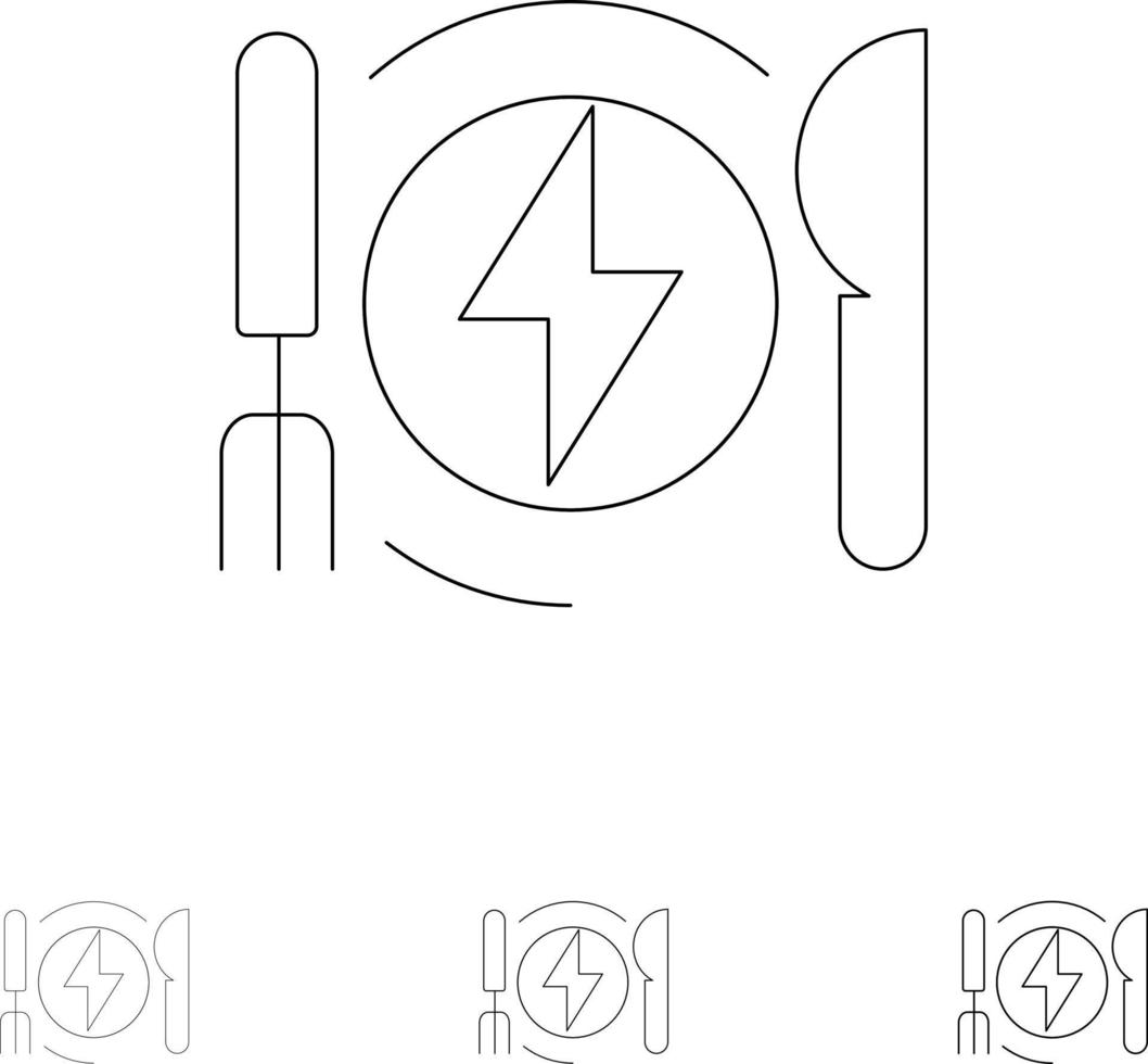 Consumption Energy Dinner Hotel Bold and thin black line icon set vector