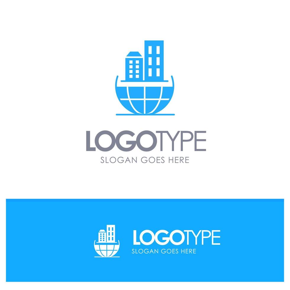 logotipo sólido azul sostenible empresarial de arquitectura de organización global con lugar para el eslogan vector