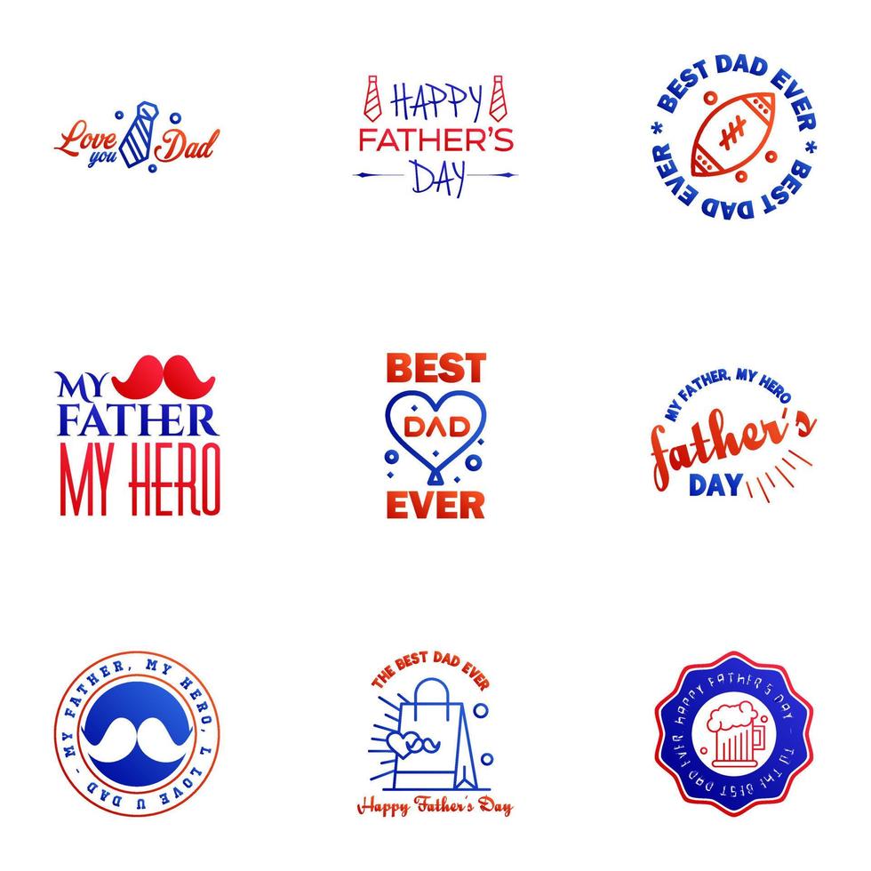 Happy Fathers Day greeting Card 9 Blue and red Calligraphy Vector illustration Editable Vector Design Elements