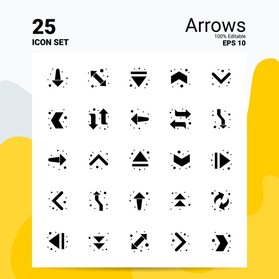 25 Arrows Icon Set 100 Editable EPS 10 Files Business Logo Concept Ideas Solid Glyph icon design vector