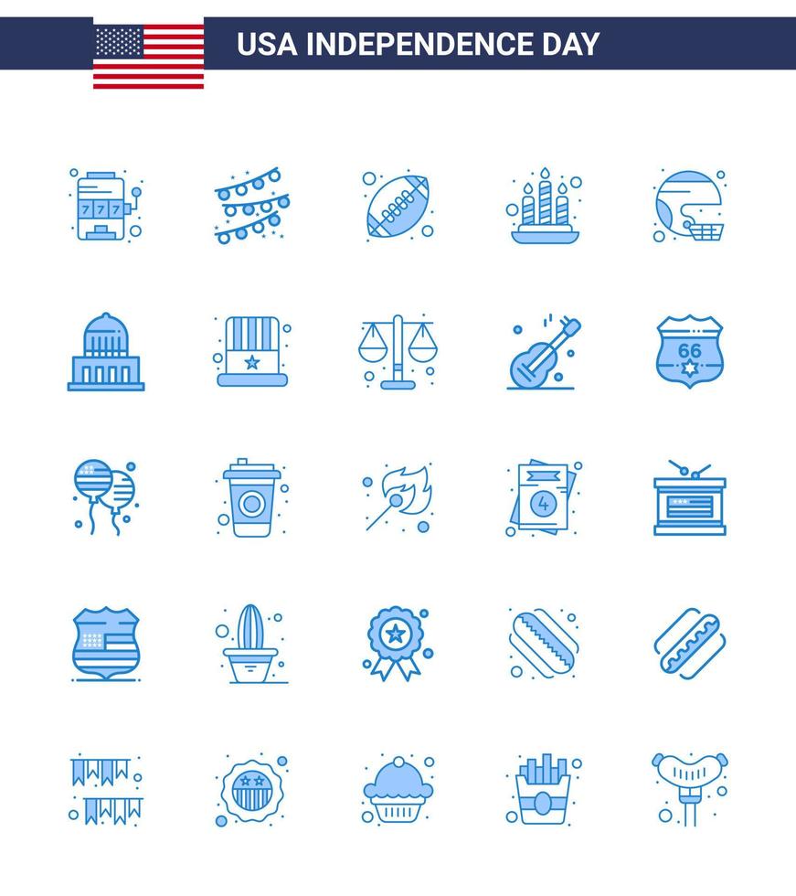 USA Happy Independence DayPictogram Set of 25 Simple Blues of sport football rugby american fire Editable USA Day Vector Design Elements