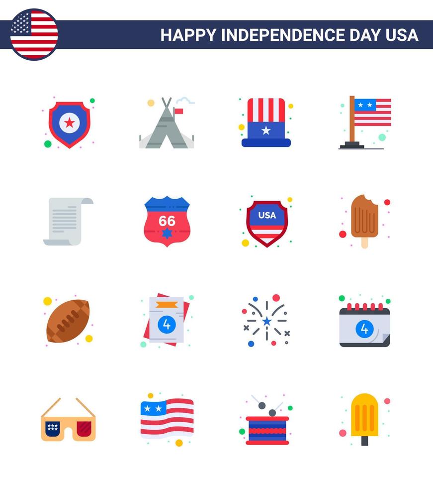 4th July USA Happy Independence Day Icon Symbols Group of 16 Modern Flats of text usa american international country Editable USA Day Vector Design Elements