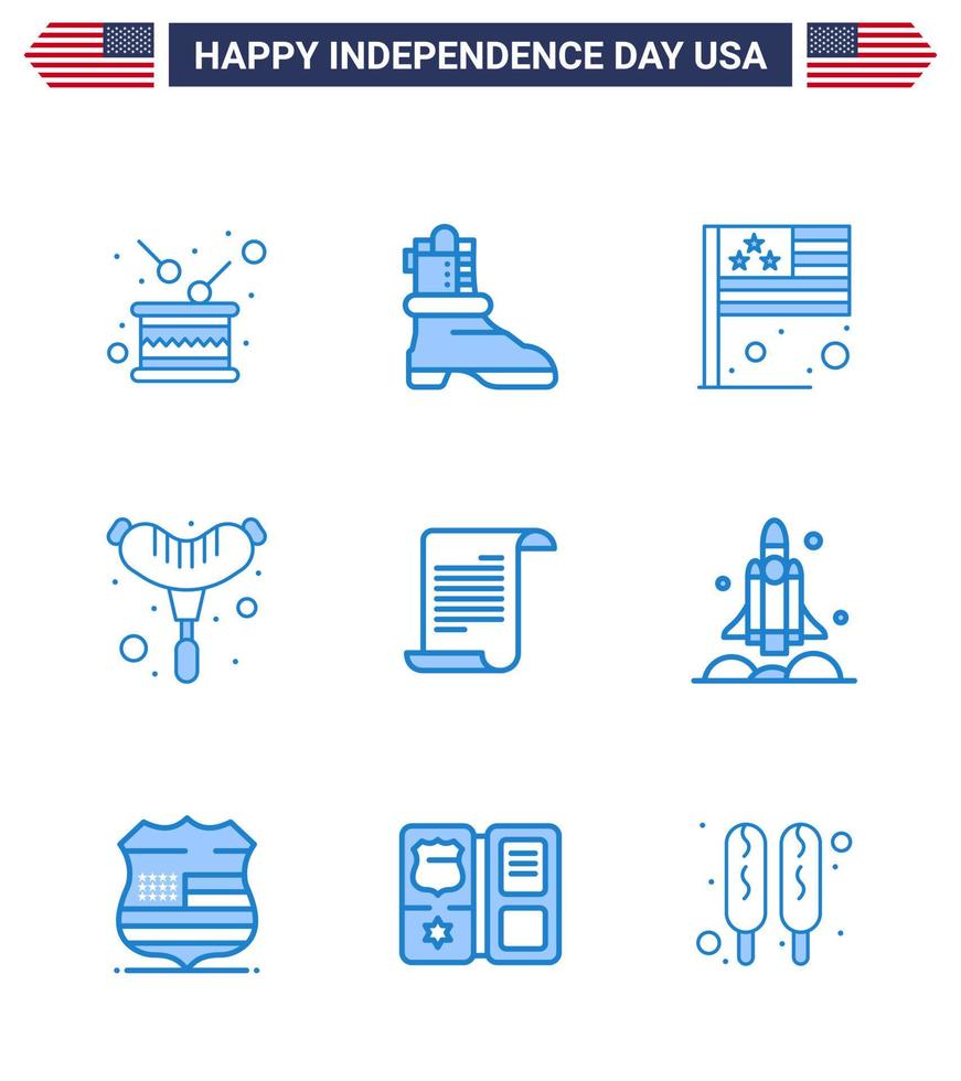 paquete de iconos de vector de stock de día americano 9 signos y símbolos de línea para el día de archivo americano comida de salchicha editable elementos de diseño de vector de día de EE. UU.