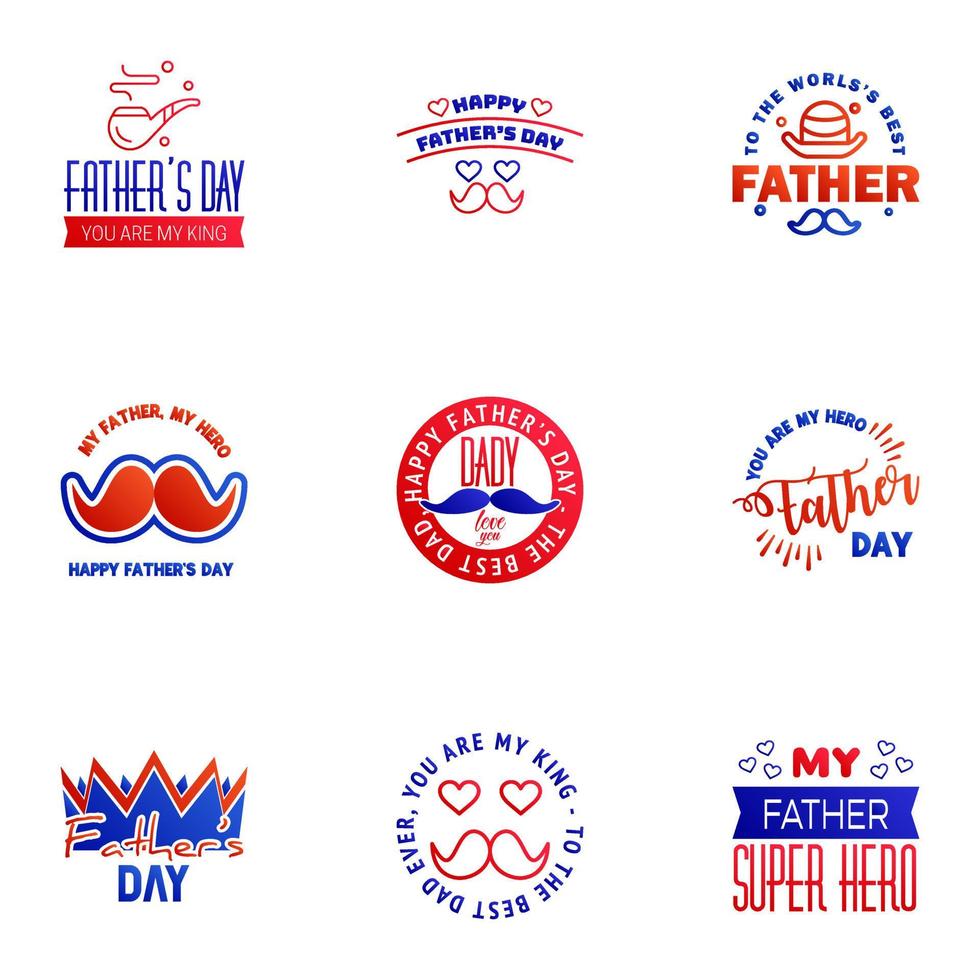 Happy fathers day card 9 Blue and red Set Vector illustration Editable Vector Design Elements