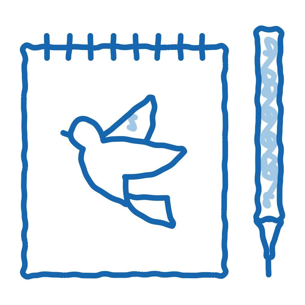 Notebook Pen Bird doodle icon hand drawn illustration vector