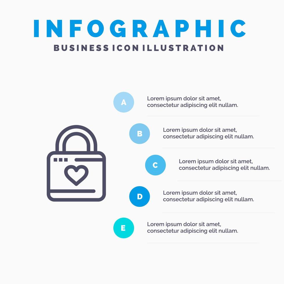 Lock Locker Heart Heart Hacker Heart Lock Line icon with 5 steps presentation infographics Background vector