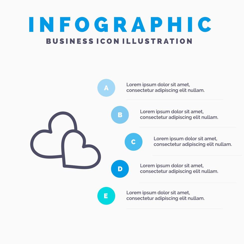 el amor del corazón ama el icono de la línea de la boda con el fondo de infografía de presentación de 5 pasos vector