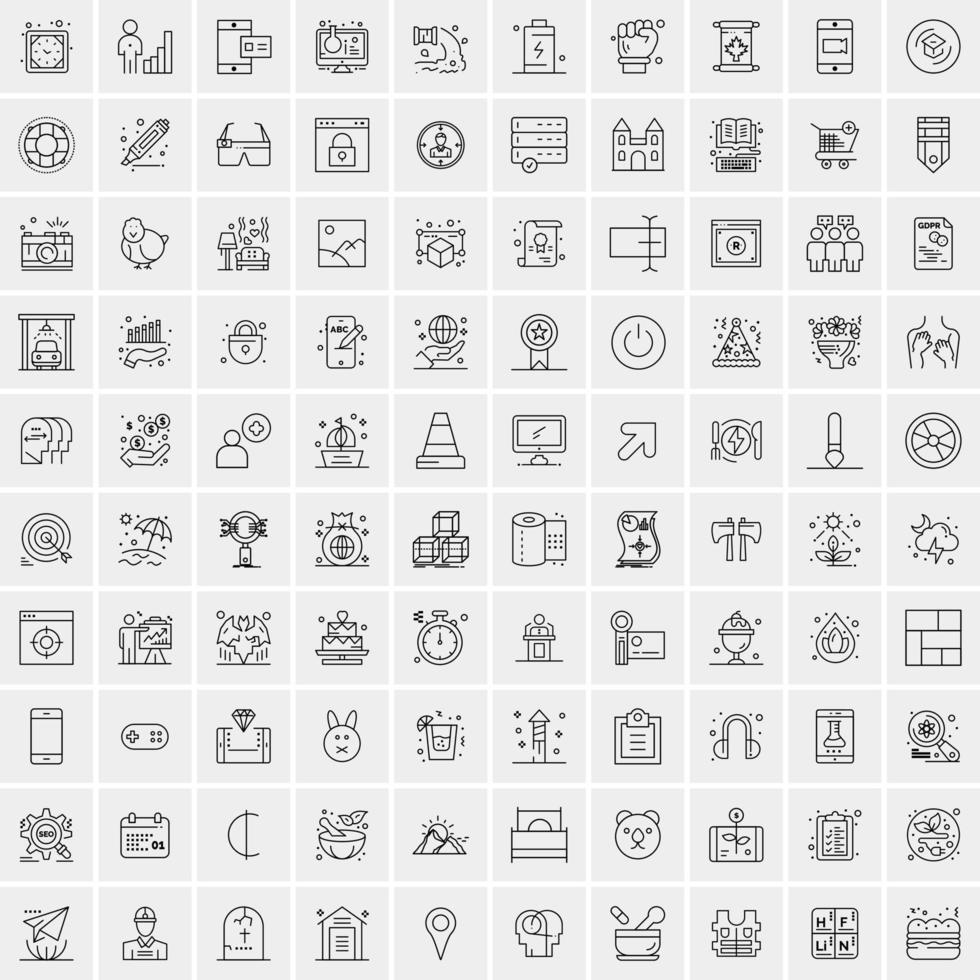 conjunto de 100 iconos de línea de negocios creativos vector