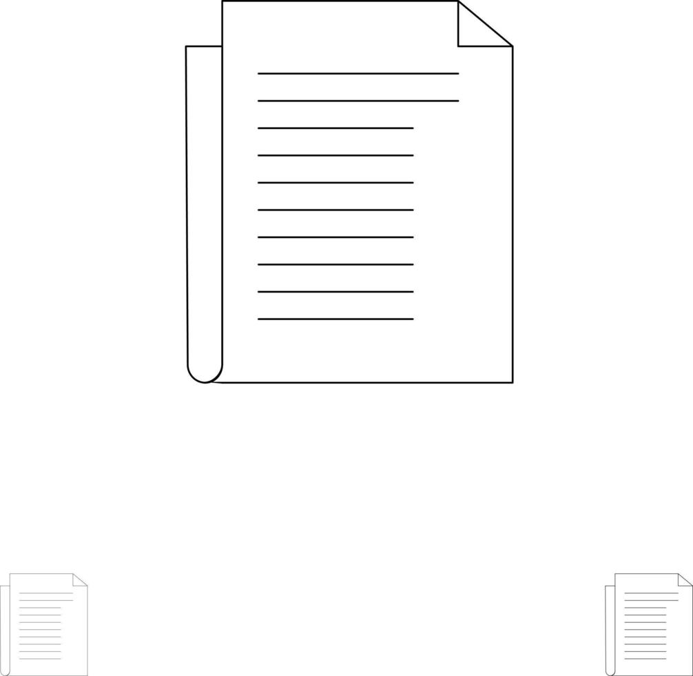 documento nota informe papel negrita y delgada línea negra conjunto de iconos vector