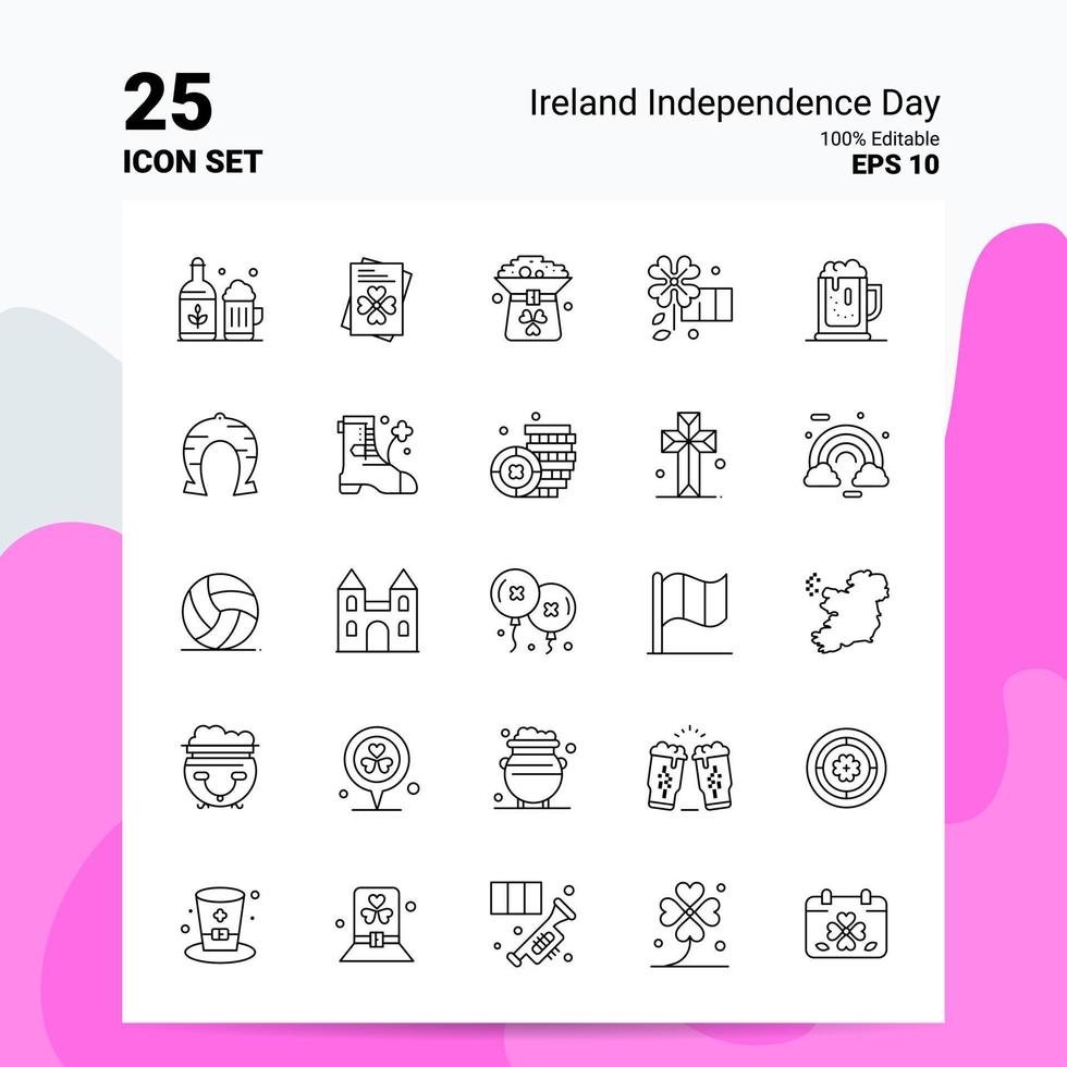 25 conjunto de iconos del día de la independencia de irlanda 100 archivos eps 10 editables concepto de logotipo de empresa ideas diseño de icono de línea vector