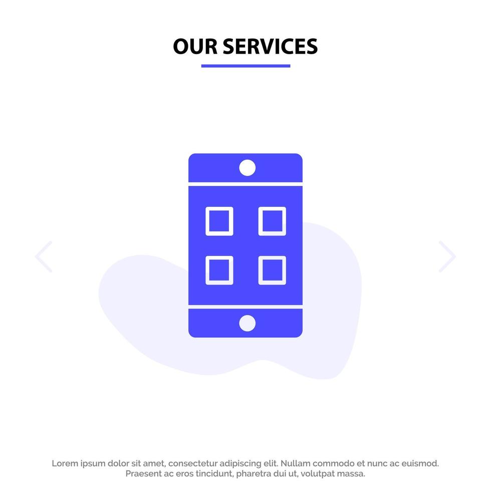 Our Services Mobile Cell Box Solid Glyph Icon Web card Template vector