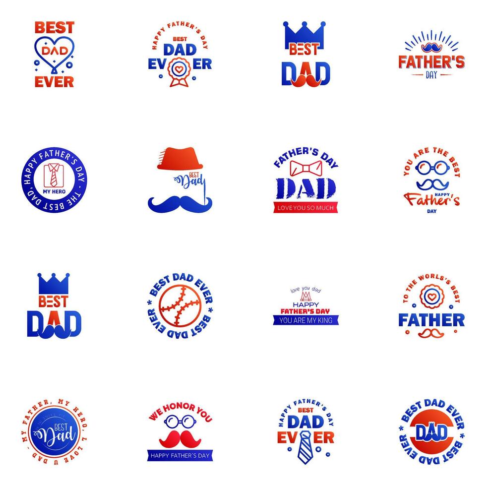 Love You Papa Card Design for Happy Fathers Day Typography Collection 16 Blue and red Design Editable Vector Design Elements