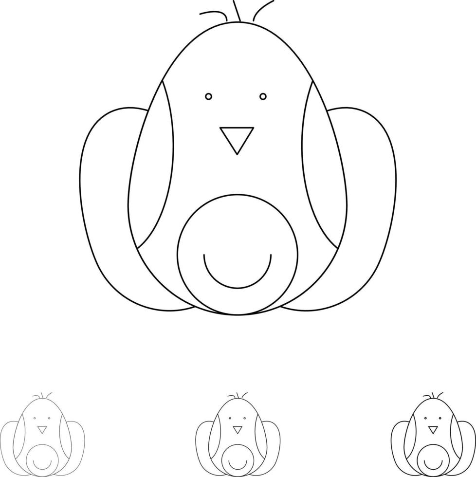 Chicken Baby Rabbit Easter Bold and thin black line icon set vector