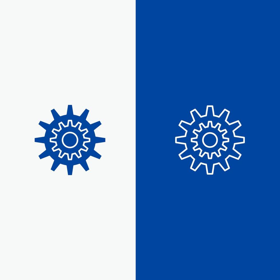 Settings Cog Gear Production System Wheel Work Line and Glyph Solid icon Blue banner Line and Glyph Solid icon Blue banner vector