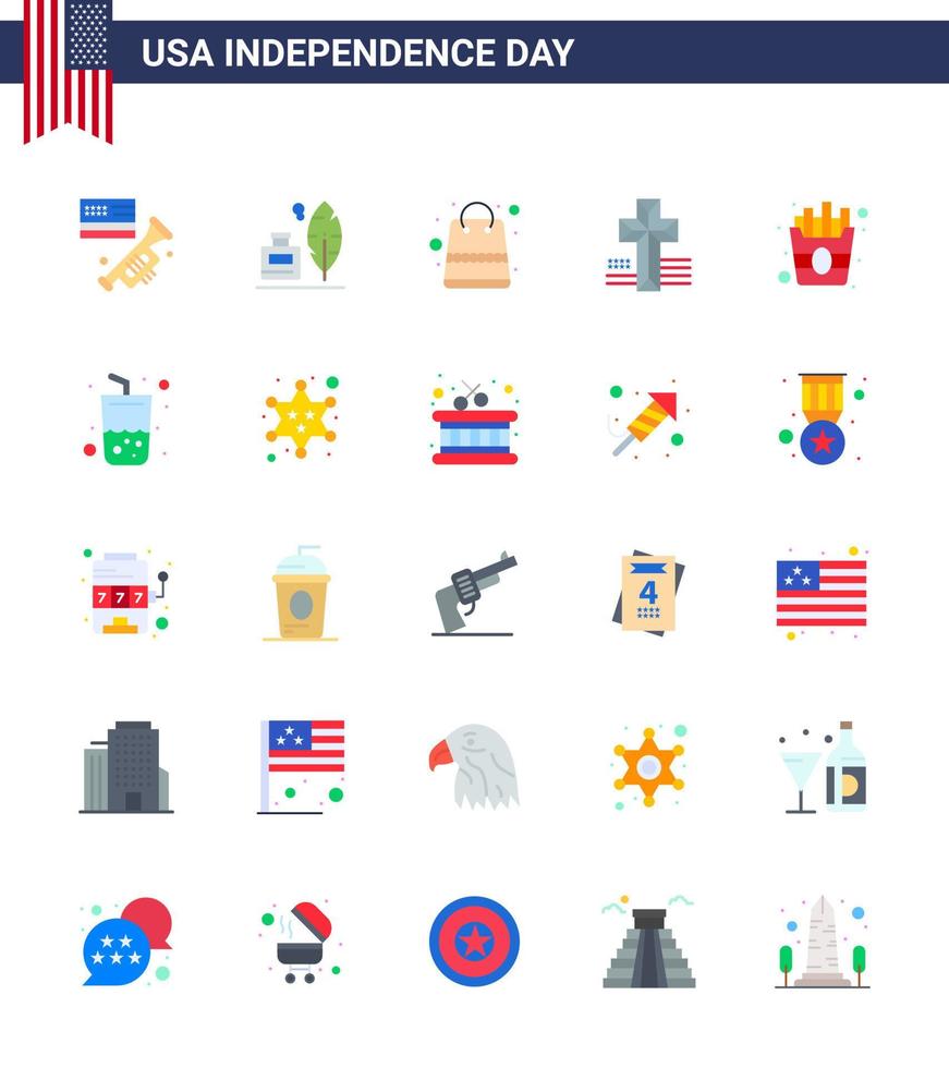 25 iconos creativos de estados unidos signos de independencia modernos y símbolos del 4 de julio de papas fritas bolsa rápida iglesia elementos de diseño de vector de día de estados unidos editables estadounidenses