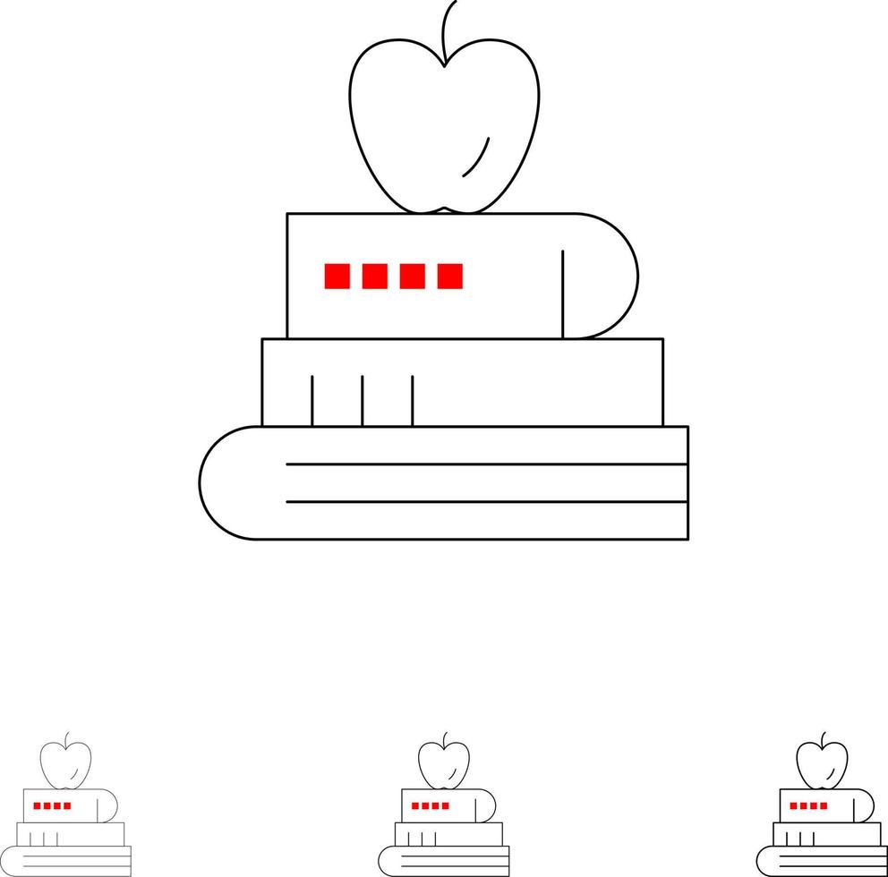 Book Pen Food Education Bold and thin black line icon set vector