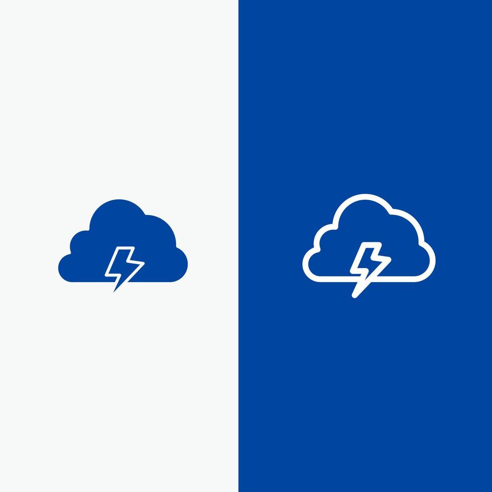 Power Cloud Nature Spring Sun Line and Glyph Solid icon Blue banner Line and Glyph Solid icon Blue banner vector