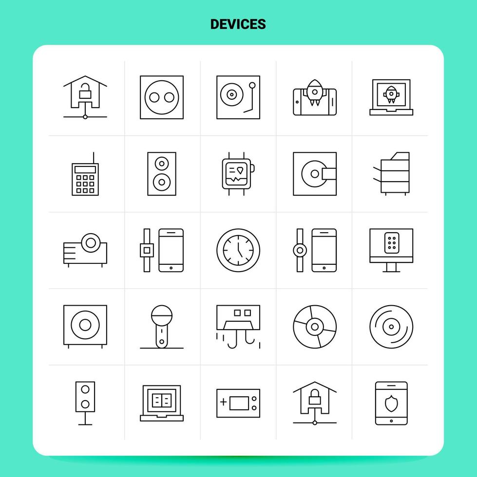 OutLine 25 Devices Icon set Vector Line Style Design Black Icons Set Linear pictogram pack Web and Mobile Business ideas design Vector Illustration