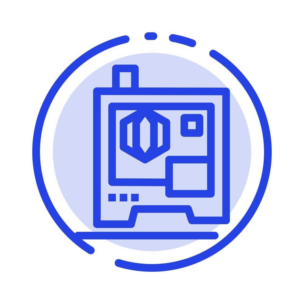 Printer Printing 3d Scanner Blue Dotted Line Line Icon vector